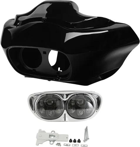Vista 18 de XMT-MOTO Kit de carenado frontal superior exterior e interior para Harley Davidson Touring Road Glide FLTR 1993-2013 NEGRO BRILLANTE Brillo negro