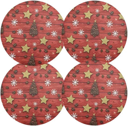 Vista 2 de Christmas Trees Planket Red PVC Plate Mat, Non Slip Placemats Heat Resistant for Kitchen one sizex4