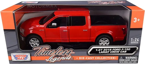 Vista 6 de 2019 Ford F-150 Lariat Crew Cab Pickup Truck Rojo 1/24-1/27 Modelo de automóvil fundido a presión por Motormax 79363