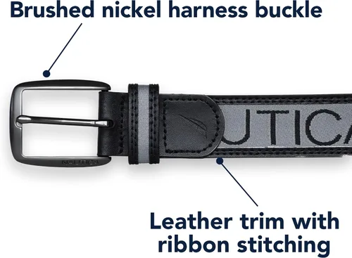 Vista 4 de Nautica Mens Signature Logo Ribbon with Leather Trim Belt