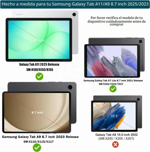 Vista 2 de BMOUO Funda infantil para Samsung Galaxy Tab A11 de 8.7 pulgadas 2025/A9 8.7 pulgadas 2023 /Tab A7 Lite de 8.7 pulgadas 2021 con protector de Azul