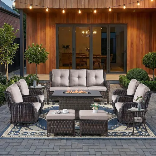 Vista 133 de HUMMUH Juego de 2 Sillas Giratorias Mecedoras de Mimbre para Patio Exterior, Juego de Muebles de Sillas Mecedoras de Ratán (Marrón, Azul) 50,000