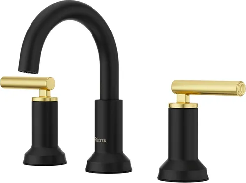 Vista 23 de Grifo para lavabo de baño Pfister Capistrano, 8 pulgadas de separación amplia, 2 manijas, 3 orificios, certificado NSF, acabado negro mate Spot Spot