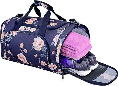 Vista 2 de MOSISO Sports Duffel Peony - Bolsa de gimnasio con compartimento para zapatos para hombres y mujeres, baile de fin de semana, color azul