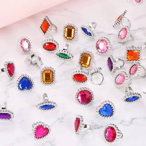 Vista 3 de Shappy 72 anillos de plástico coloridos para niños, anillos de joyería