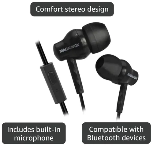 Vista 2 de Magnavox MHP4851-BK Auriculares con micrófono en negro Disponible en rosa, negro y blanco Auriculares con cable con micrófono Auriculares