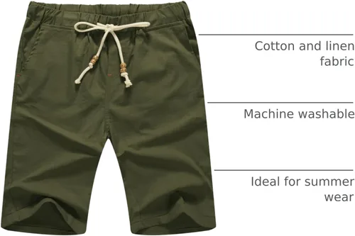 Vista 41 de Sailwind Pantalones cortos de lino para hombre, pantalones cortos casuales de playa con cordón