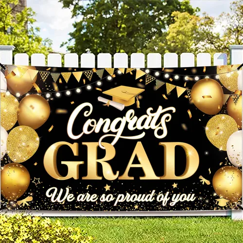 Vista 10 de KatchOn, XtraLarge We are So Proud of You Banner – 72 x 44 pulgadas Fondo de graduación negro y dorado 2026 para decoraciones de graduación 2026