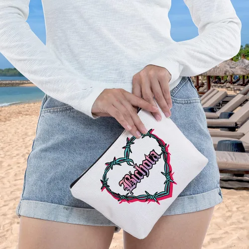 Vista 6 de WZMPA Bolsa de maquillaje para cosméticos de música latina, regalo inspirado en la música, bolsa de maquillaje con cremallera para familiares