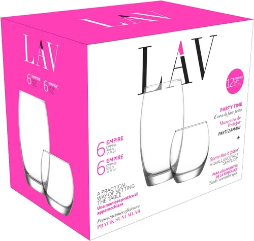 Vista 6 de LAV Juego de 12 vasos de vidrio transparente y vasos altos, juego completo de cristalería para beber