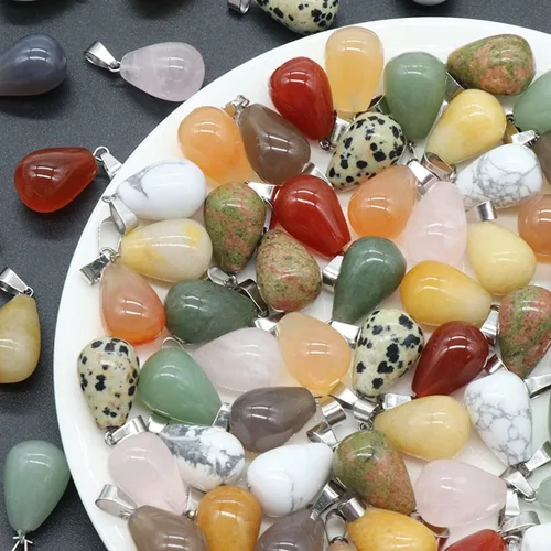 Vista 5 de LE SKY 20 colgantes de piedra natural, redondos, forma de gota de agua, ágata, cristal curativo, dijes de piedra curativa, bricolaje para hacer joyas