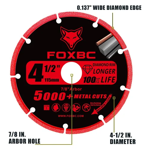 Vista 2 de FOXBC Rueda de Corte de Diamante de 4-1/2 Pulgadas, Corte de Metal para Amoladora Angular, Más de 5000 Cortes en Varilla Corrugada, Acero
