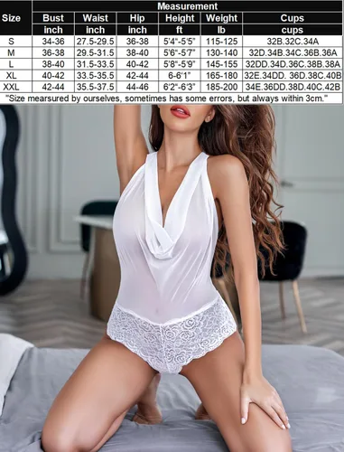 Vista 6 de Avidlove - Traje de lencería sexy para mujer, diseño de peluche, una pieza, con encaje, cabestro