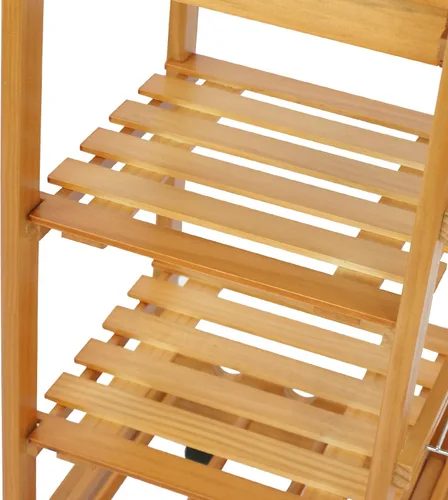 Vista 7 de Carrito de cocina con ruedas de 4 niveles, carrito de almacenamiento de cocina de madera, carrito de microondas con toallero, cajones, estantes