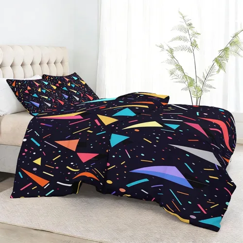Vista 3 de Duvet Cover Minimalist Geometric Ribbons Triangles Pattern, Soft Breathable Anti-Pilling Black Print Comforter Cover 68" x 86", Twin Size Bedding