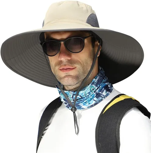 Vista 11 de 【Gran tamaño XXL y ala ancha】 Sombreros de sol para hombre, UPF50+resistente al agua: sombrero de pesca Boonie para senderismo, safari, playa, jardín