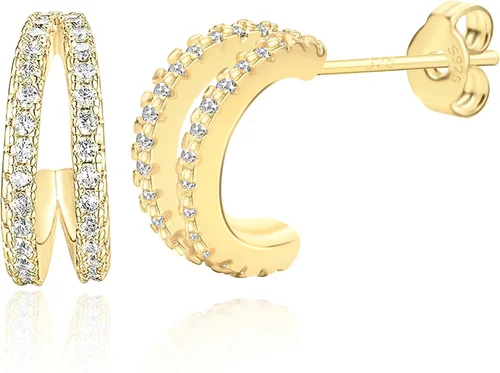 Vista 23 de 2 Pairs Double Hoop Earrings, Gold Cartilage Earrings for Women, Small Silver Helix Piercing Jewelry,Spiral Nose Ring Tiny Twist Earrings as Gift