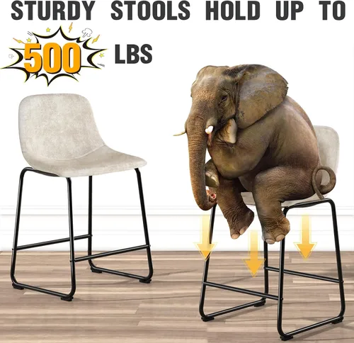 Vista 4 de TAVR Furniture Leathaire - Juego de 2 taburetes de tela con altura de mostrador, sillas de isla sin brazos, con capacidad para hasta 500 libras