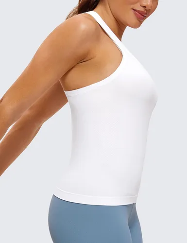 Vista 4 de CRZ YOGA Camiseta sin mangas sin costuras para mujer, espalda cruzada, sin mangas, para entrenamiento, atlética, cuello redondo, para correr, yoga