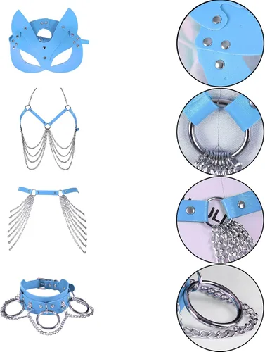 Vista 3 de Arnés de cuerpo para mujer, de cuero, punk, traje de máscara, collar, liguero, gótico, carnaval, disfraz de baile de Halloween