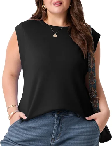 Vista 2 de OLRIK Plus Size Tank Tops for Women Cap Sleeve Soft Stretch Summer Blouses Casual Basic Tee with Underarm Coverage
