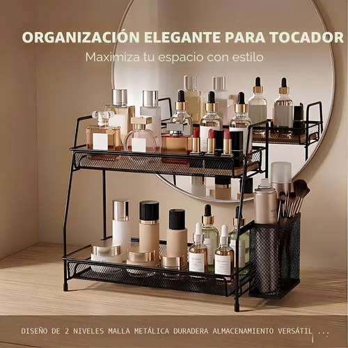 Vista 4 de LEMIKKLE Organizador de encimera de baño de 2 niveles, cuidado de la piel, organizadores de encimera de maquillaje, cocina, almacenamiento
