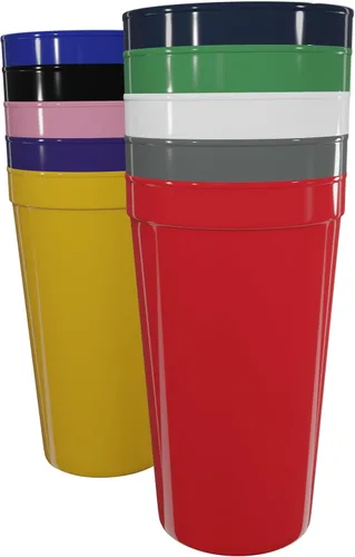 Vista 100 de PartyPrints Paquete de 100 vasos de plástico en blanco reutilizables de 10 a 12 onzas, vasos de estadio a granel, sin BPA, aptos para lavavajillas