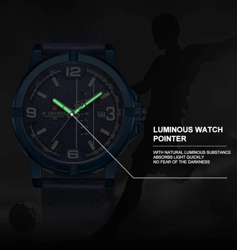 Vista 6 de NAVIFORCE Date Quartz Men Casual Militar Sports Japón Movimiento de cuarzo Relojes de pulsera de cuero genuino (azul)