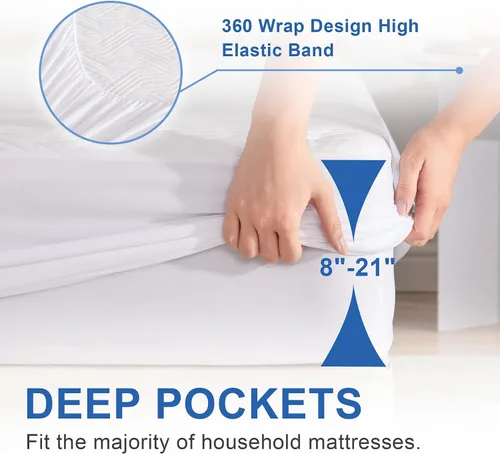Vista 5 de Eiayeebil Protector de colchón impermeable tamaño Queen, protector de colchón de tela de aire 3D transpirable para sábana bajera tamaño Queen