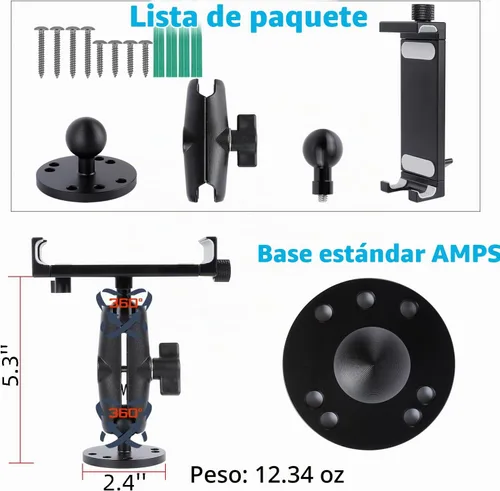 Vista 5 de Soporte para tablet de coche de aluminio con base de taladro