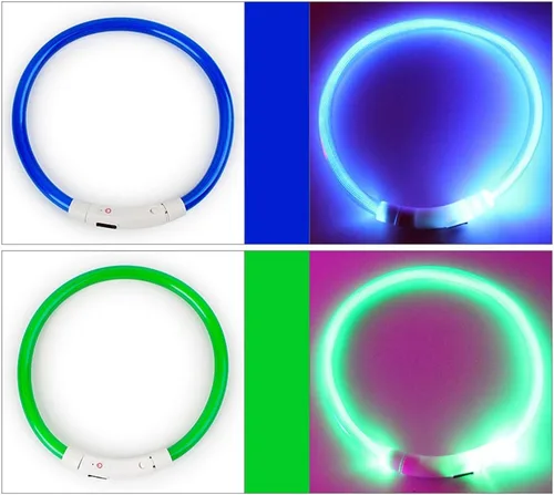 Vista 5 de Recargable LED Noche Intermitente Luminoso USB Carga Mascota Perro Cachorro Cuello Collar Azul 13.8 in