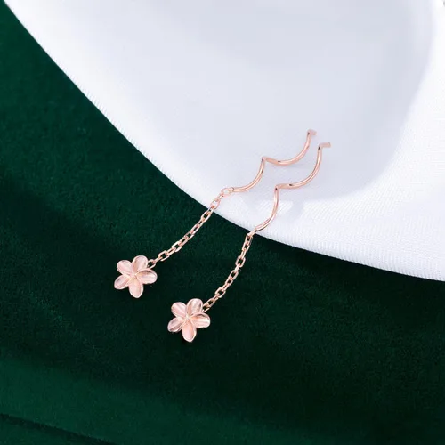 Vista 4 de SLUYNZ Aretes colgantes de plata de ley 925 con borlas y flores de plumeria, para mujeres, adolescentes, flores, aretes colgantes de cadena
