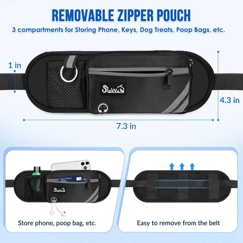 Vista 2 de SlowTon Correa para perro manos libres, con bolsa extraíble con cremallera, cuerda elástica que absorbe los golpes, doble asa y costuras