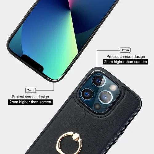 Vista 8 de Folosu Funda compatible con iPhone 13 Pro con soporte para tarjetas, rotación de 360°, soporte de anillo de dedo con función atril, protección RFID