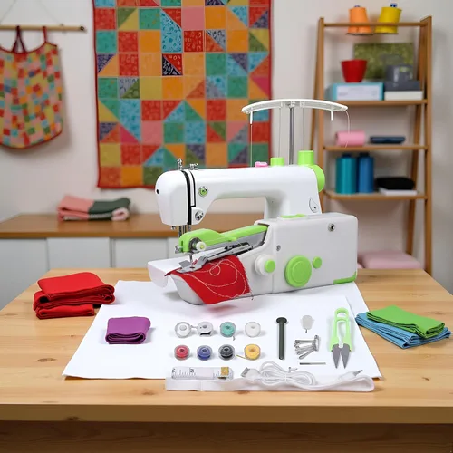 Vista 2 de Máquina de coser de mano, máquina de reparar portátil, máquina de coser eléctrica de costura rápida para ropa, telas, pañuelos de bricolaje, viajes