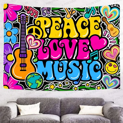 Vista 3 de F-FUN SOUL Tapiz de amor de paz y genial, 40 x 30 pulgadas, tapices musicales de los años 70, tapices psicodélicos de arte para colgar en la pared