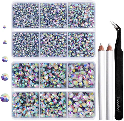 Vista 8 de 6736 piezas de diamantes de imitación termoadhesivos con parte trasera plana, diamantes de imitación morados para manualidades y ropa mezclados en 5