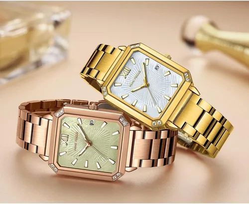 Vista 6 de MF MINI FOCUS Reloj de cuarzo analógico simple para mujer, resistente al agua, luminoso, con correa de acero inoxidable, fecha automática