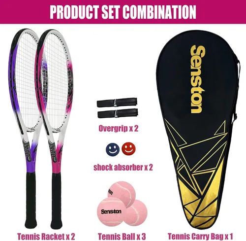 Vista 2 de Raquetas de tenis Senston para adultos de 27 pulgadas - Juego de raquetas de tenis para 2 jugadores con 3 pelotas, 2 empuñaduras, 2 amortiguadores