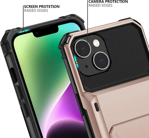 Vista 189 de Nvollnoe - Funda para iPhone 14 con tarjetero [tienda de 5 tarjetas] Negro - Almacenamiento más grande