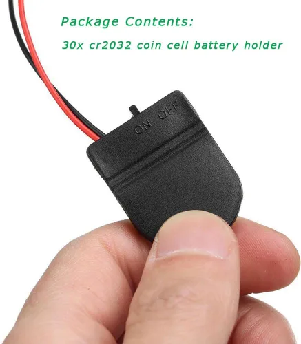Vista 7 de Soporte de batería CR2032 de 30 piezas con plomo, soporte de celda de moneda de 3 V con interruptor, soporte de batería de botón CR2032 (negro)
