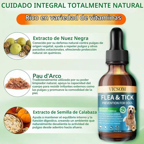 Vista 5 de Prevención natural de pulgas y garrapatas para perros, gotas para tratamiento de pulgas de perro, 2.0 fl oz