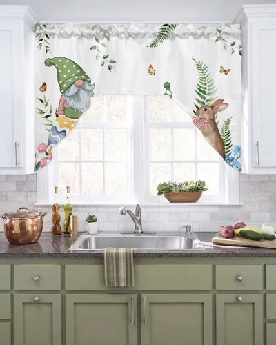 Vista 2 de Cortinas de cocina con cenefa de Pascua, cenefa con bolsillo para barra, paneles de cortina para dormitorio, sala de estar, baño, cafetería