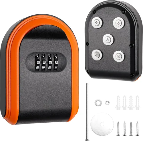 Vista 8 de Soporte magnético para llaves con cerradura, caja de cerradura magnética oculta debajo del automóvil, combinación segura de 4 dígitos con código