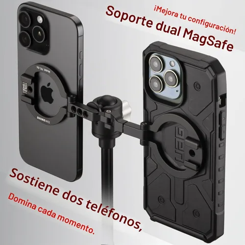 Vista 2 de Soporte de teléfono de doble anillo magnético – Soporte plegable de aluminio CNC de rotación de 360°, tornillo de 1/4 pulgadas, interfaz de zapata