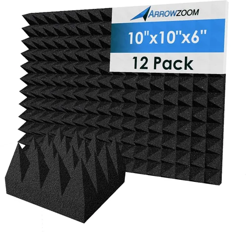 Vista 6 de Arrowzoom Paquete de 12 paneles de espuma acústica piramidal de 4 pulgadas Negro