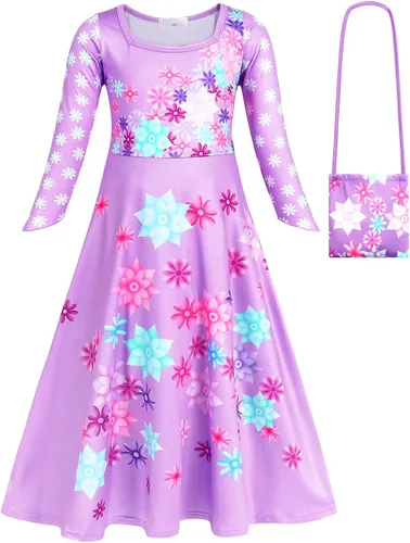 Vista 2 de WonderBabe Encanto Dress for Girls Mirabel Isabella Dolores Costume Princess Dress Cosplay Birthday Halloween Outfits
