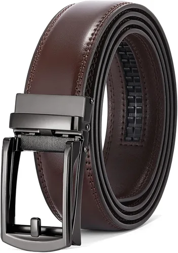 Vista 7 de SENDEFN Cinturón de vestir casual de cuero para hombre de 1 3/8 pulgadas con hebilla de clic ajustable automática con caja de regalo A-negro-71gs