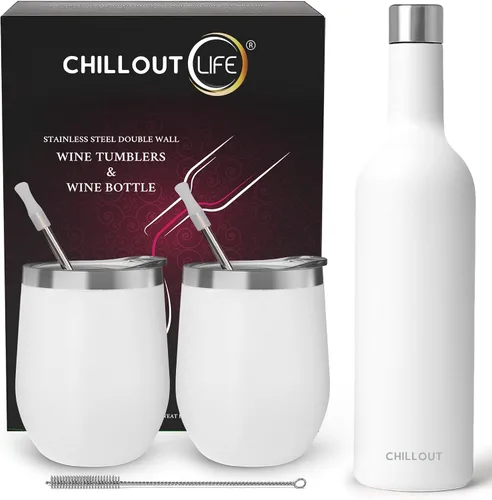 Vista 51 de CHILLOUT LIFE - Vaso de acero inoxidable de 12 onzas con tapa y caja de regalo, diseño de viaje con recubrimiento en polvo, aislamiento al vacío