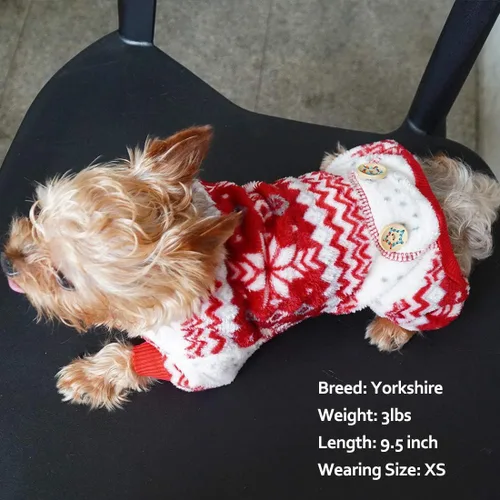 Vista 8 de KYEESE Pijamas de Navidad para Perros, Pijamas Navideños para Perros Pequeños con Patrón de Copo de Nieve, Cálido Mameluco de Vellón para Gato